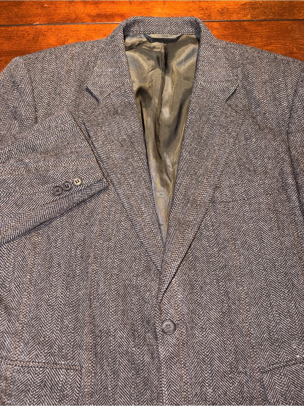 American Trend Men's Herringbone Gray Lambswool Blend Sport Coat Blazer 46R